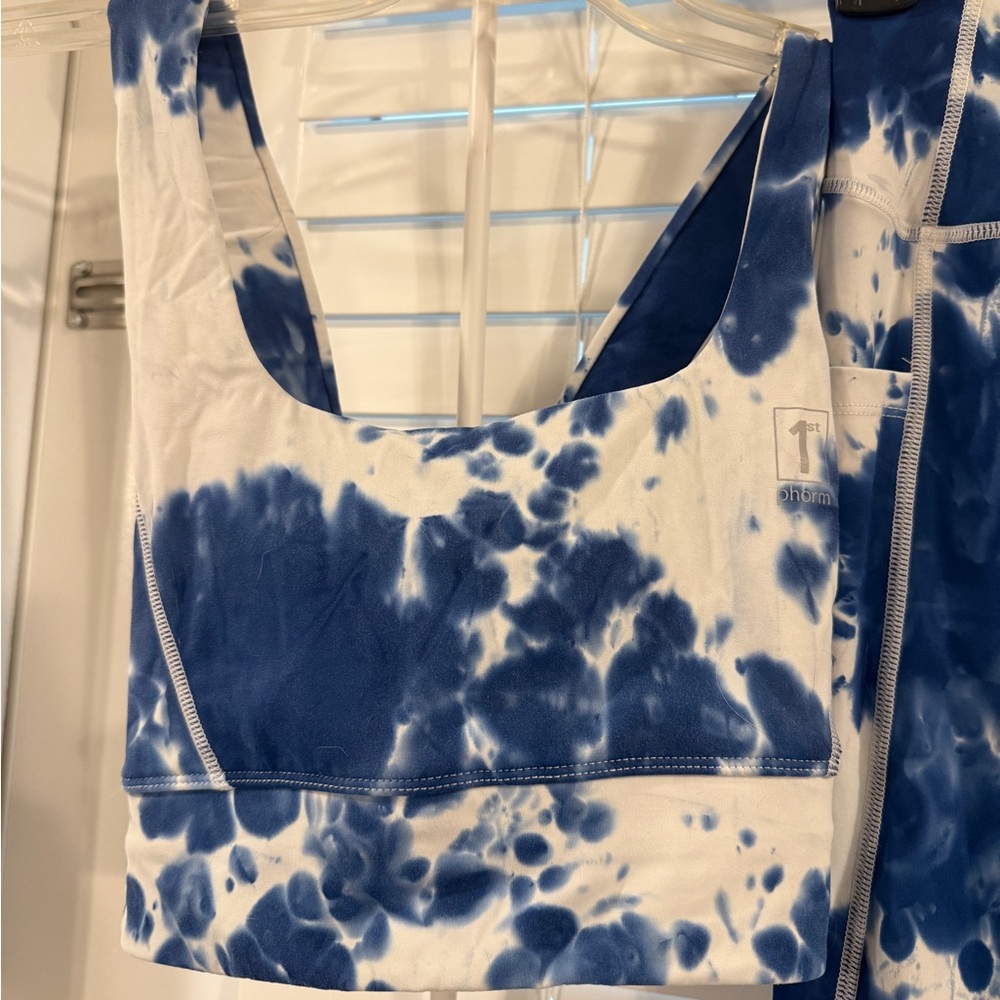 1st Phorm Blue and White Tie-Dye Sports Bra